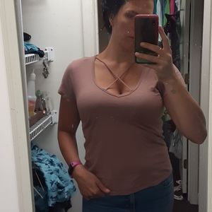 tshirt cross cross front rose tan color